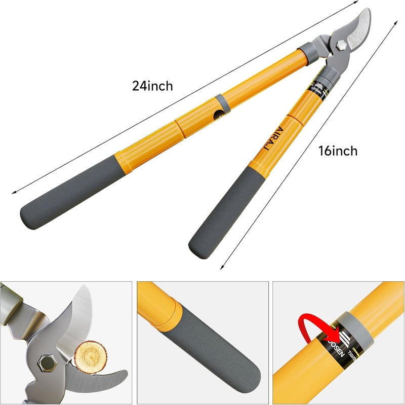AIRAJ 16-24'' Extendable Loppers for Tree Trimming | Branch Cutter with 1.5“ Cutting Capacity | Loppers for Gardening | Garden Shears - Image 2